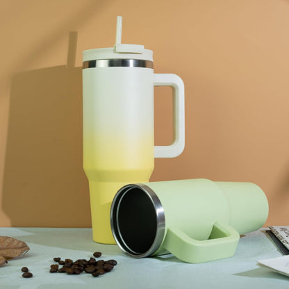 40 Oz Insulated Tumbler with Handle & Straw, Stainless Steel