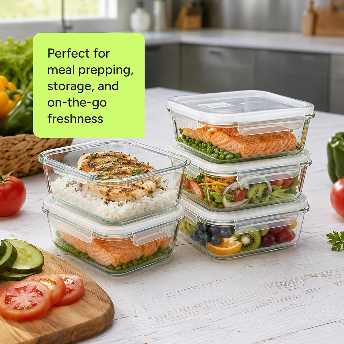 Prepnaturals 5 Pack 30Oz Glass Meal Prep Containers - 1 Compartment