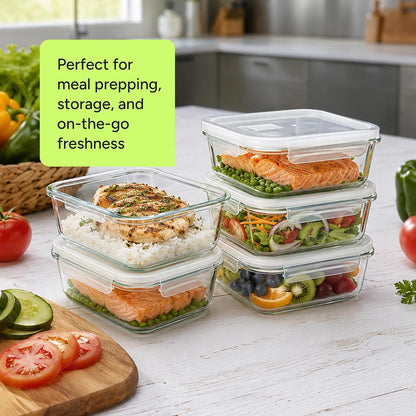 Prepnaturals 5 Pack 30Oz Glass Meal Prep Containers - 1 Compartment