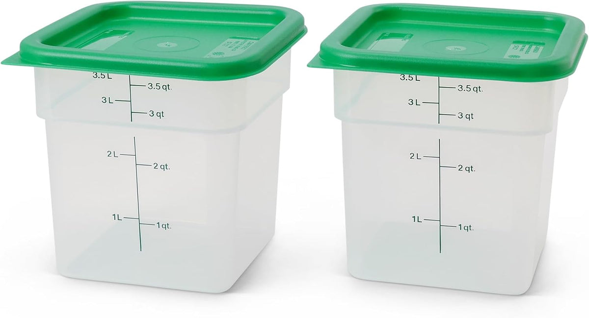 Food Storage Container with Lid (Microwave Safe and Bpa-Free) - 2 Pack - Classic Series Square with Green Lid - 4 QT (Quart) - Commercial Grade for Food Prep (Translucent)