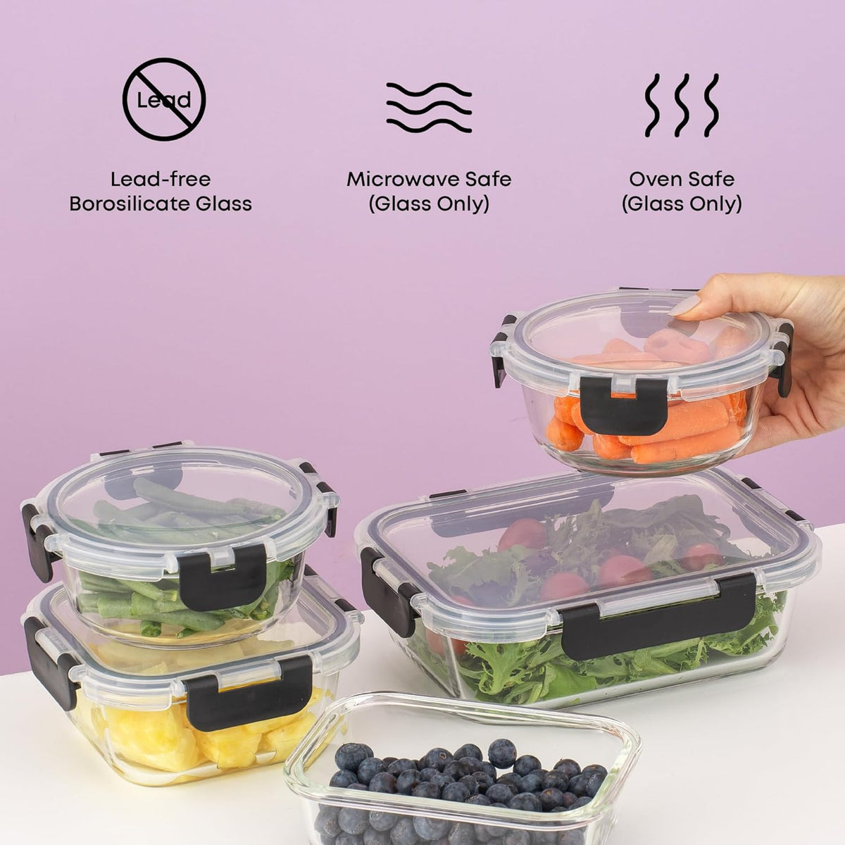 24Pc Borosilicate Glass Storage Containers with Lids | 12 Airtight/Freezer Safe Food Storage Containers for Pantry and Kitchen | Meal Prep Container for Lunch | Glass Tupperware Set