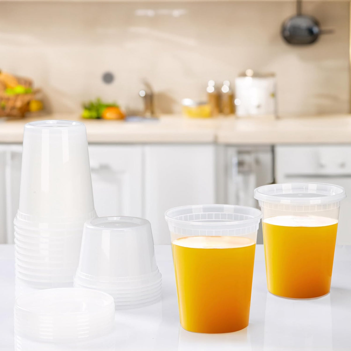 Deli Food Containers with Lids 48 Sets (16 & 32 Oz 24 Each) - Plastic Food Storage Containers - Clear Disposable Meal Prep Containers, BPA Free, Leakproof, Microwave and Freezer Safe