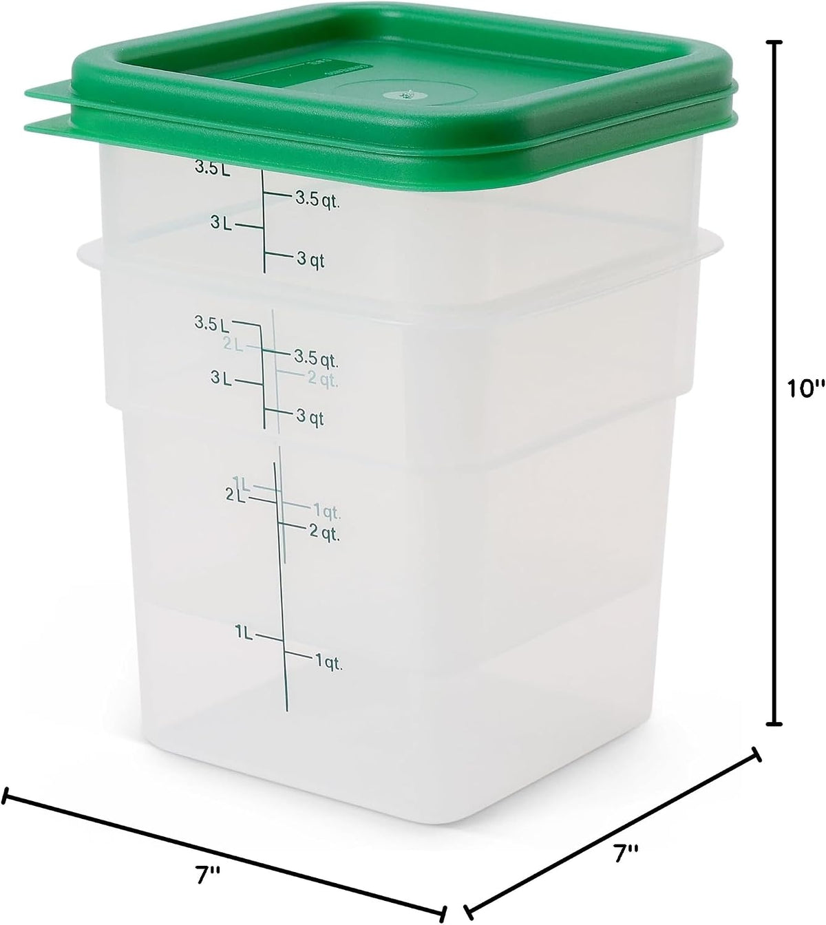 Food Storage Container with Lid (Microwave Safe and Bpa-Free) - 2 Pack - Classic Series Square with Green Lid - 4 QT (Quart) - Commercial Grade for Food Prep (Translucent)