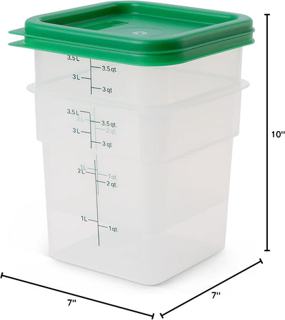 Food Storage Container with Lid (Microwave Safe and Bpa-Free) - 2 Pack - Classic Series Square with Green Lid - 4 QT (Quart) - Commercial Grade for Food Prep (Translucent)