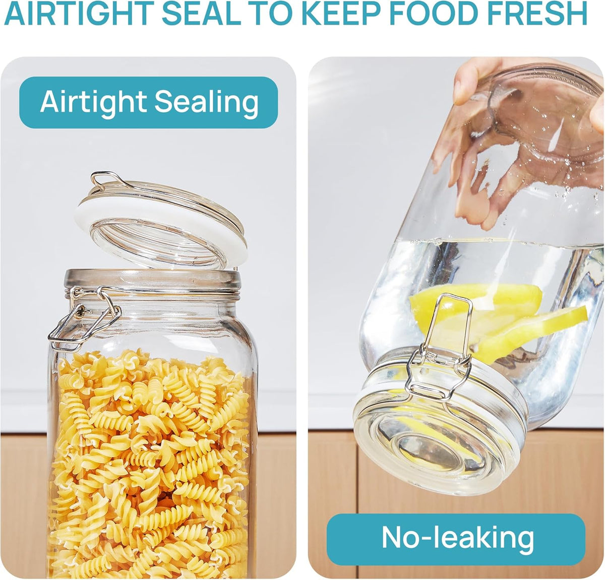 78Oz Glass Food Storage Jars with Airtight Clamp Lids, 3 Pack