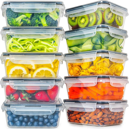 4 Piece Food Storage Containers Set with Easy Snap Lids (4 Lids + 4 Containers) - Airtight Plastic Containers for Pantry