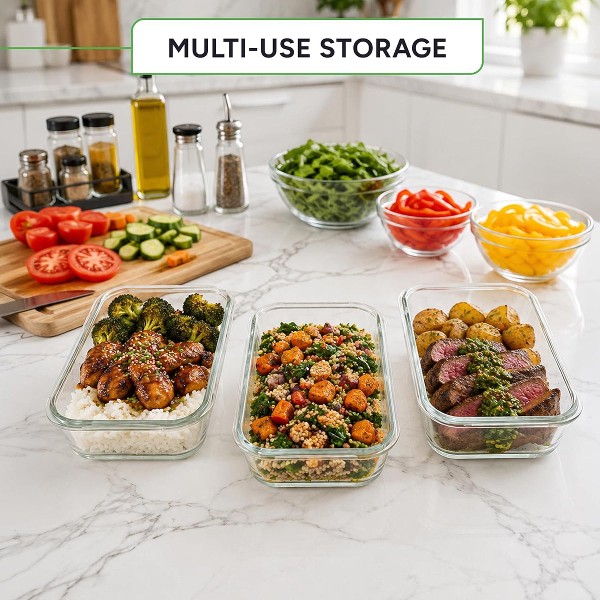 Prepnaturals 5 Pack 30Oz Glass Meal Prep Containers - 1 Compartment