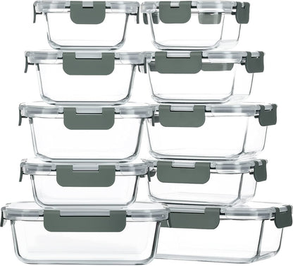 10 Pack Glass Food Storage Container with Lids,Gray