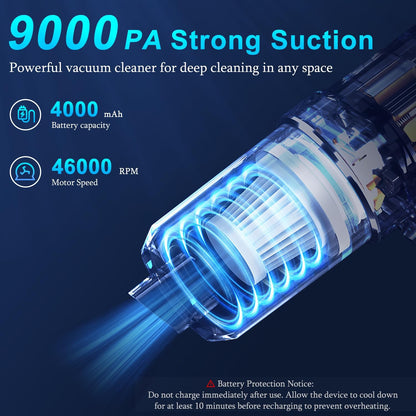 Handheld Car Vacuum Cleaner, 9000Pa Vacuum Cleaner and Air Duster, 120W High Power Hand Held Vacuum with LED Light and Multi-Nozzles for Car, Home, Office, Pet