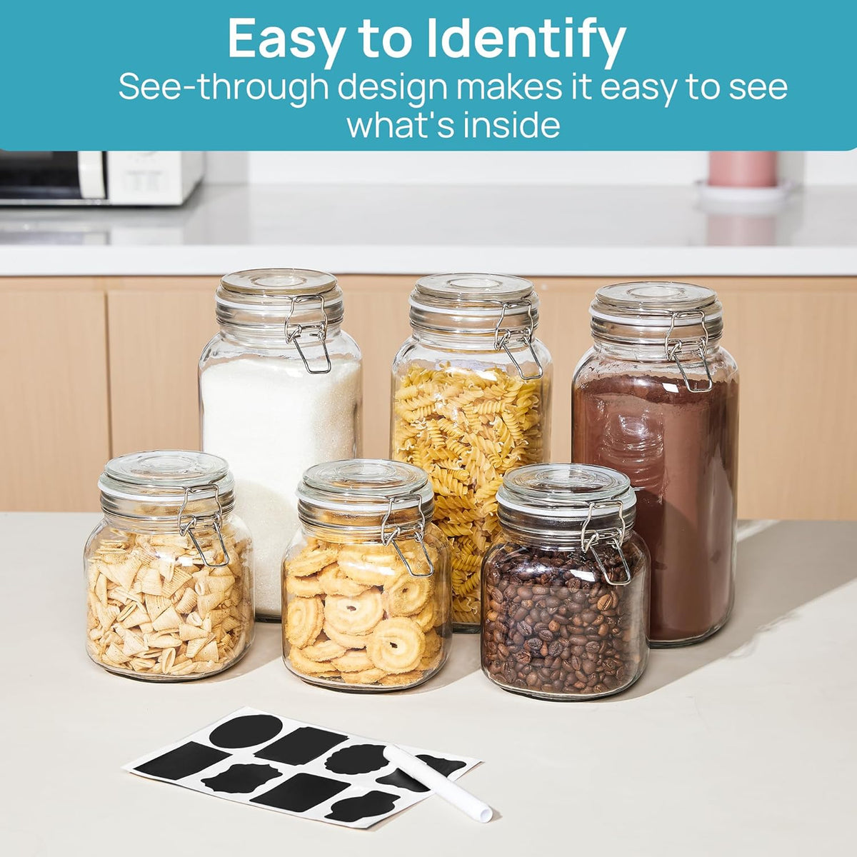 78Oz Glass Food Storage Jars with Airtight Clamp Lids, 3 Pack