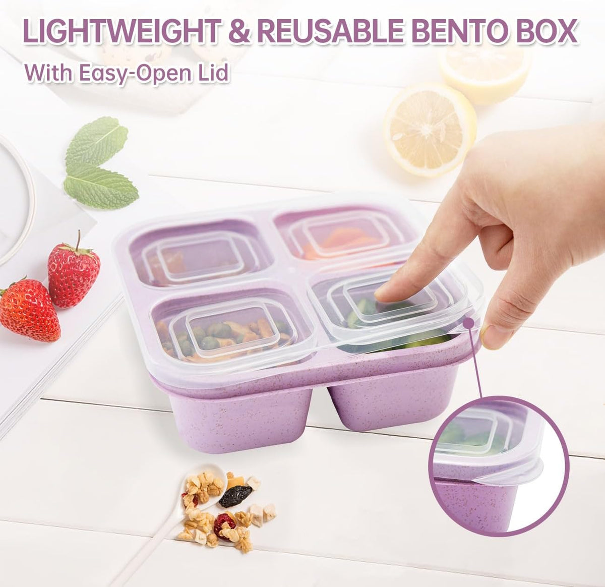 5 Pack 4-Compartment Divided Snack Box for Kids/Toddle/Adults