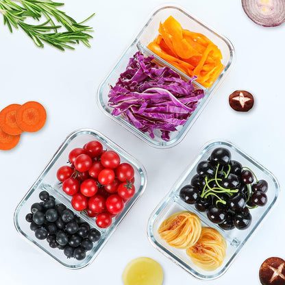 5 Pack,36 Oz, 2 Compartments Glass Meal Prep Containers with Lids