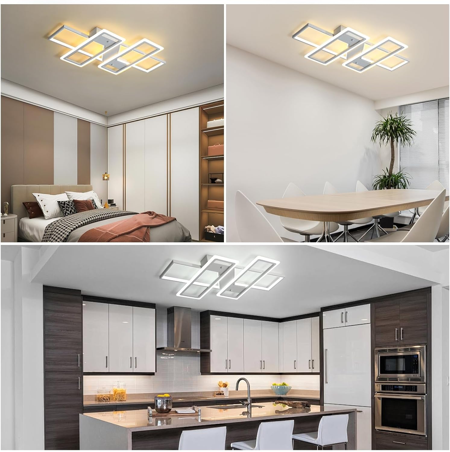 4-Square LED Flush Mount Ceiling Light, 80W Dimmable Remote, White | Modern Acrylic Flush Mount Light Fixture for Living Room, Bedroom, Dining Room & Kitchen. Remote Control Dimmable